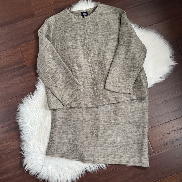 Eileen Fisher Petite 2pc Linen Neutral Skirt Suit Button Up Jacket Set MP - Picture 14 of 14